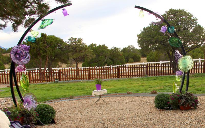 Free Standing Arches with Hand Blown Glass Bowls at Pennington Place in Walsenburg