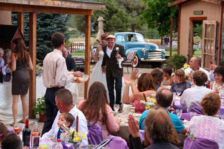 Bride and groom arrives at Pennington Place in Walsenburg