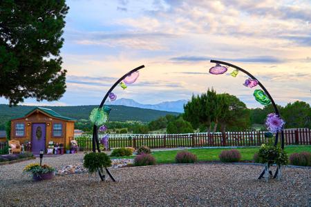 Arches with Hand Blown Glass Bowls at Pennington Place in Walsenburg